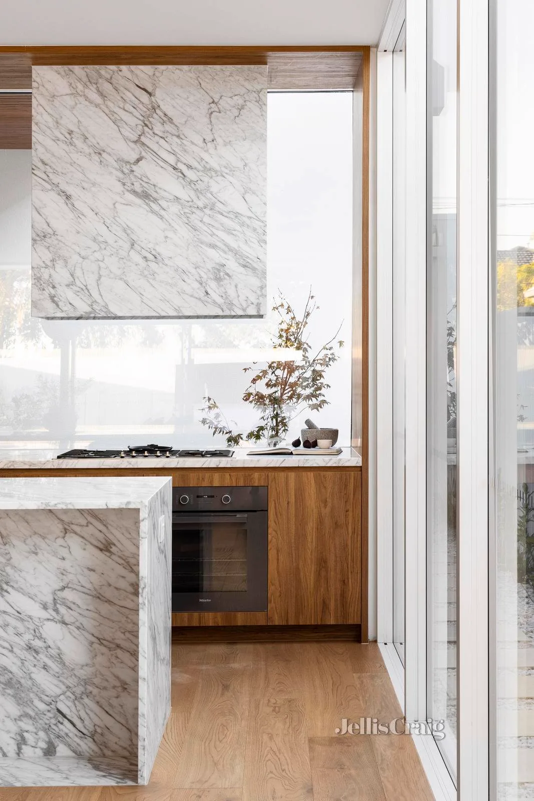 Resolved stone and timber kitchen detail