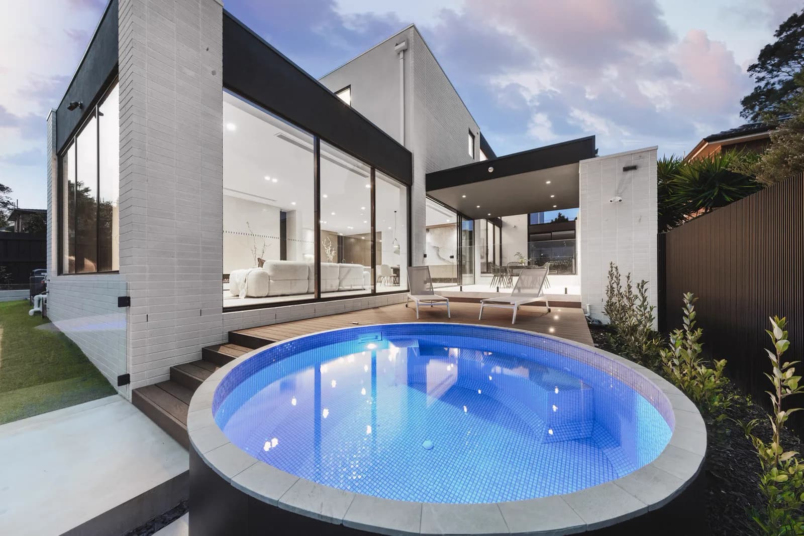 Circular pool and outdoor living at Clancys House